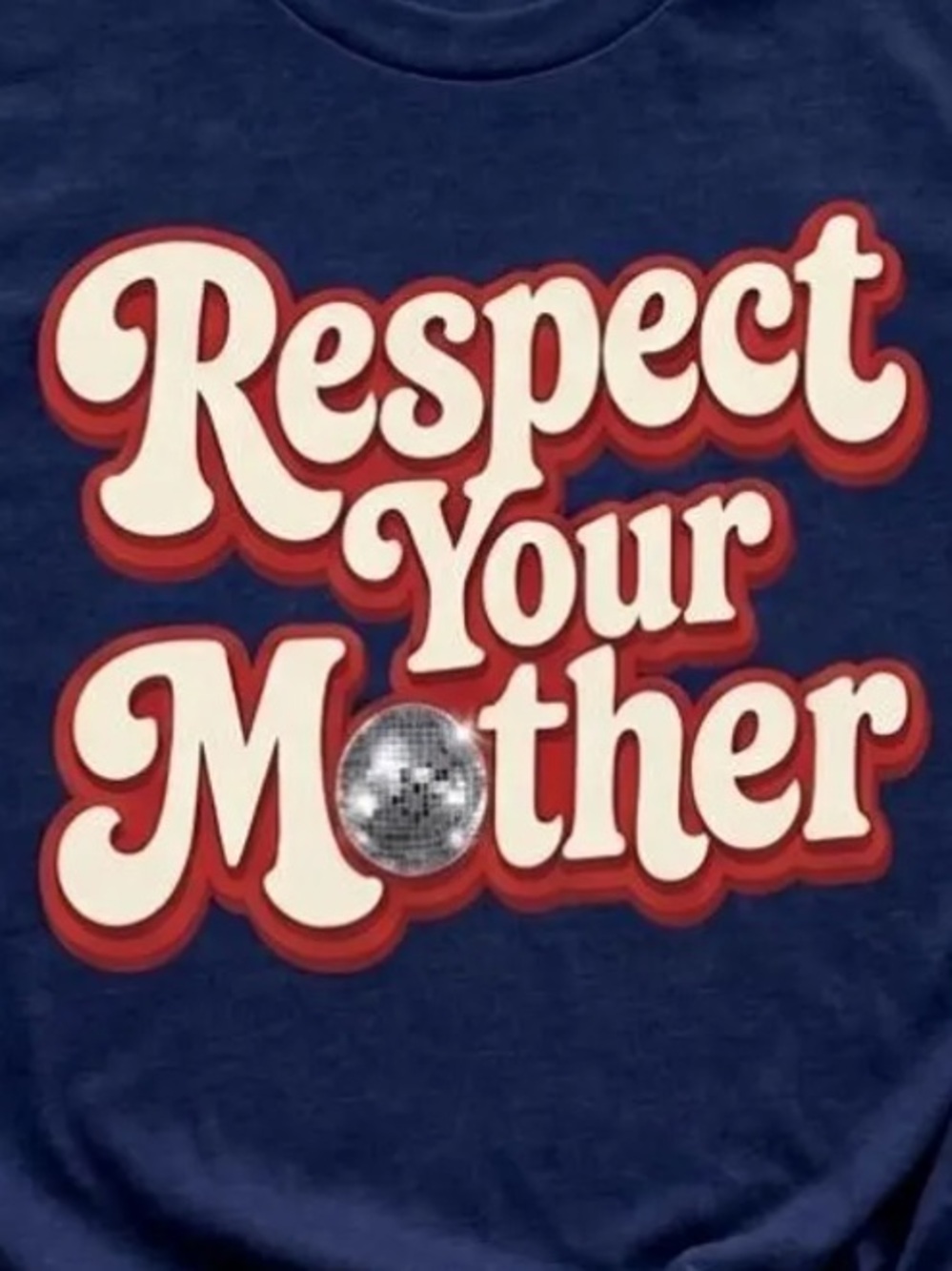 Navy 'Respect Your Mother' Graphic Tee with Cream & Red Lettering